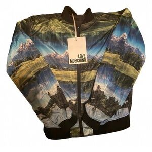 Love Moschino Blue Performance Jacket with Bold Mountain Print